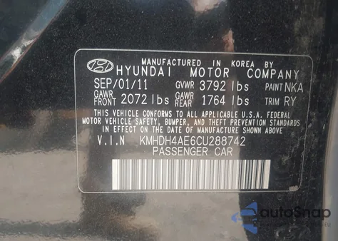 2012 Hyundai Elantra Limited (Ulsan Plant) from USA, damaged, VIN KMHDH4AE6CU288742